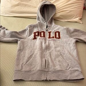Set Polo Ralph Lauren Gray Zip-Up Hoodie with Red Accent Logo and sweatpants